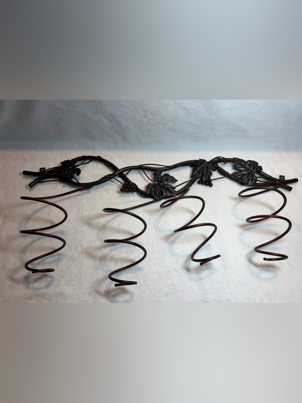 Vintage Wrought Iron Wine Rack Wall Mount Grapevine Design Holds 4 Bottles